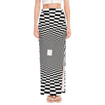 Black And White Tunnel Illusion Print High Slit Maxi Skirt