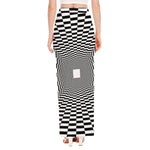 Black And White Tunnel Illusion Print High Slit Maxi Skirt