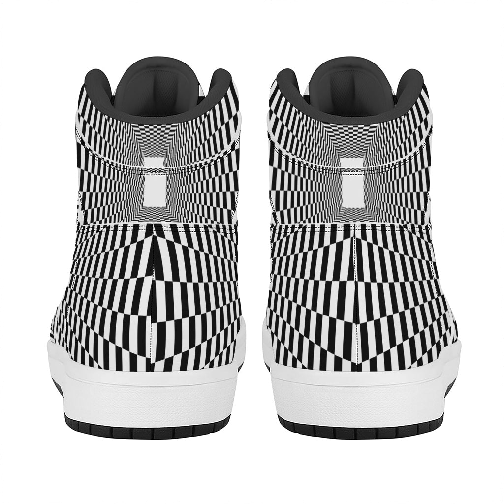 Black And White Tunnel Illusion Print High Top Leather Sneakers