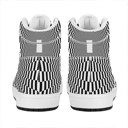 Black And White Tunnel Illusion Print High Top Leather Sneakers