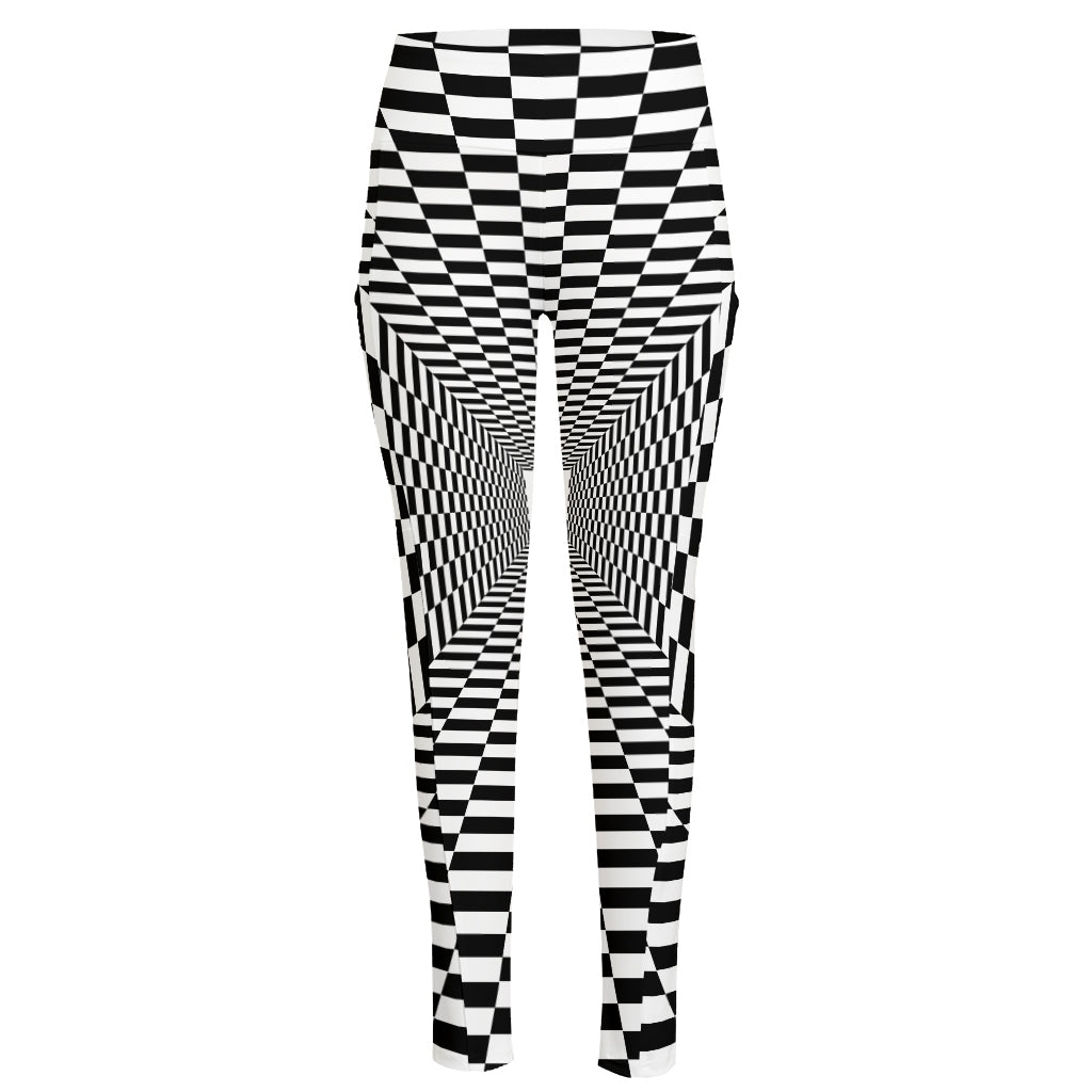 Black And White Tunnel Illusion Print High-Waisted Pocket Leggings