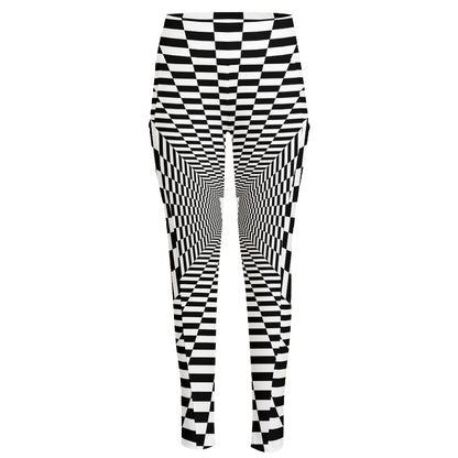 Black And White Tunnel Illusion Print High-Waisted Pocket Leggings