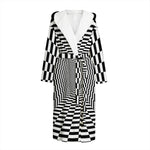 Black And White Tunnel Illusion Print Hooded Bathrobe