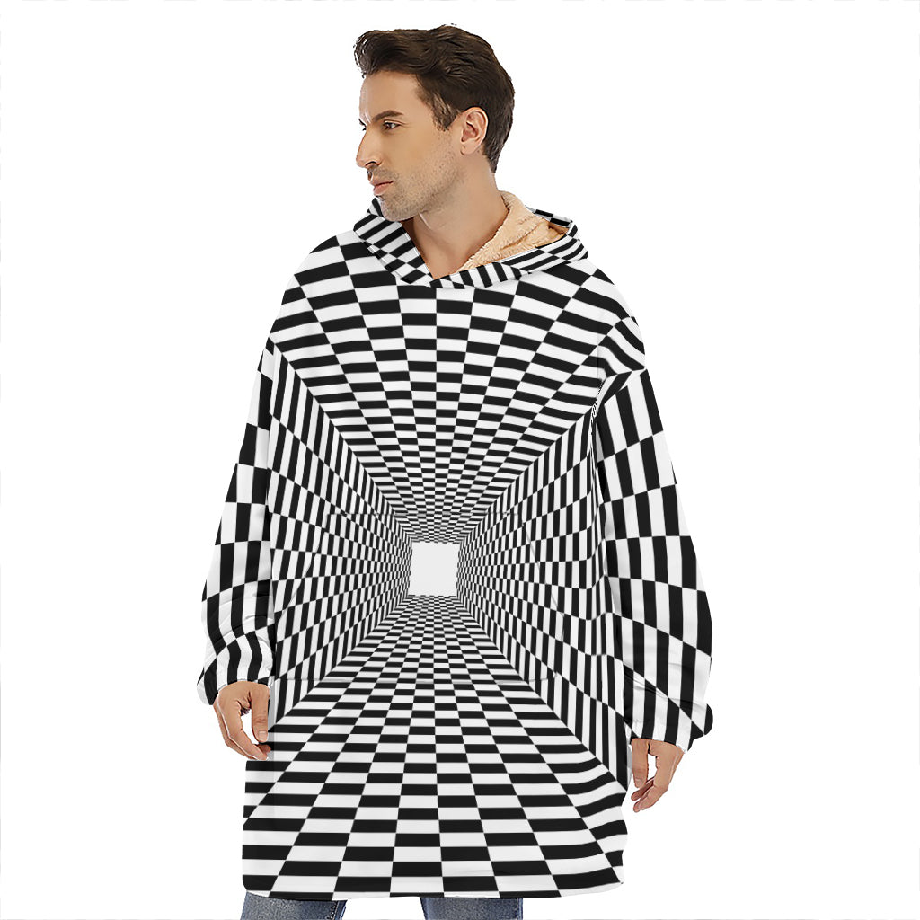 Black And White Tunnel Illusion Print Hoodie Blanket