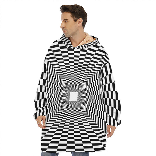 Black And White Tunnel Illusion Print Hoodie Blanket