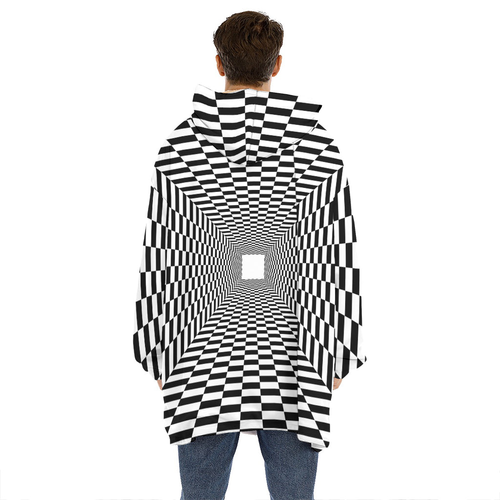 Black And White Tunnel Illusion Print Hoodie Blanket