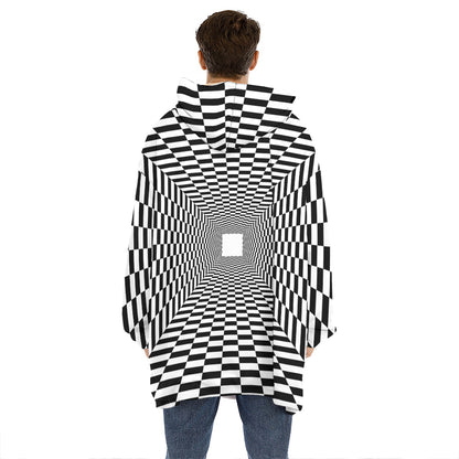 Black And White Tunnel Illusion Print Hoodie Blanket
