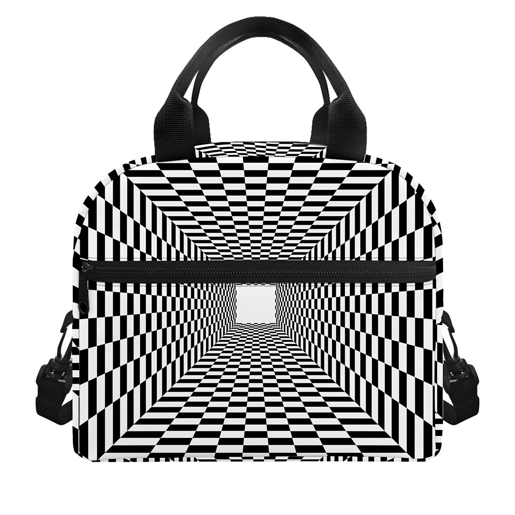 Black And White Tunnel Illusion Print Insulated Lunch Bag