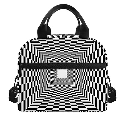 Black And White Tunnel Illusion Print Insulated Lunch Bag