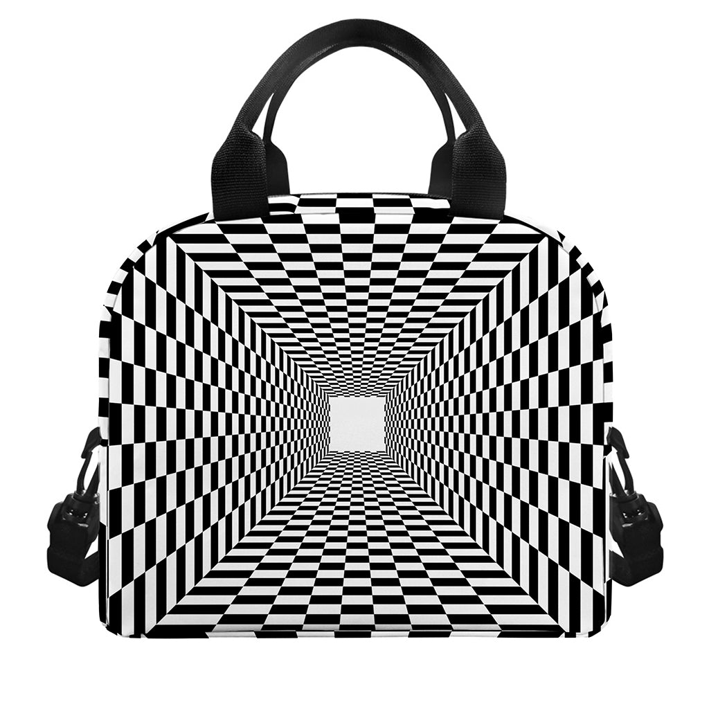 Black And White Tunnel Illusion Print Insulated Lunch Bag