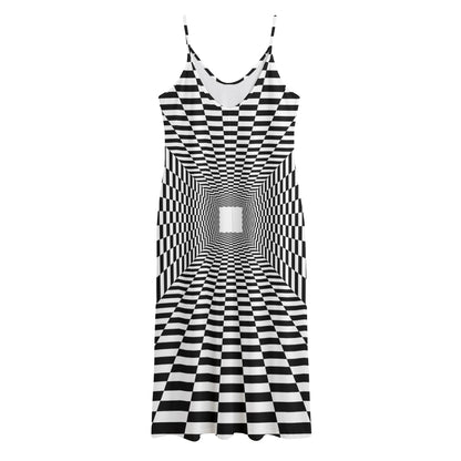 Black And White Tunnel Illusion Print Jersey Midi Cami Dress