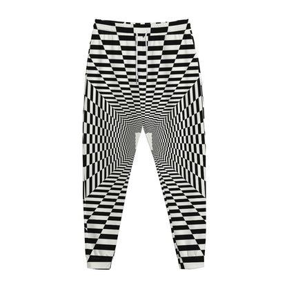 Black And White Tunnel Illusion Print Jogger Pants