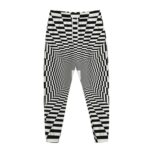 Black And White Tunnel Illusion Print Jogger Pants