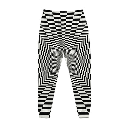 Black And White Tunnel Illusion Print Jogger Pants