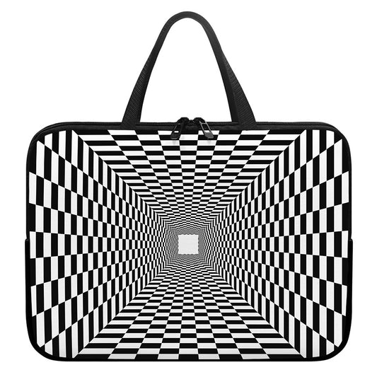 Black And White Tunnel Illusion Print Laptop Sleeve With Handle