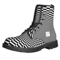 Black And White Tunnel Illusion Print Lace-Up Boots