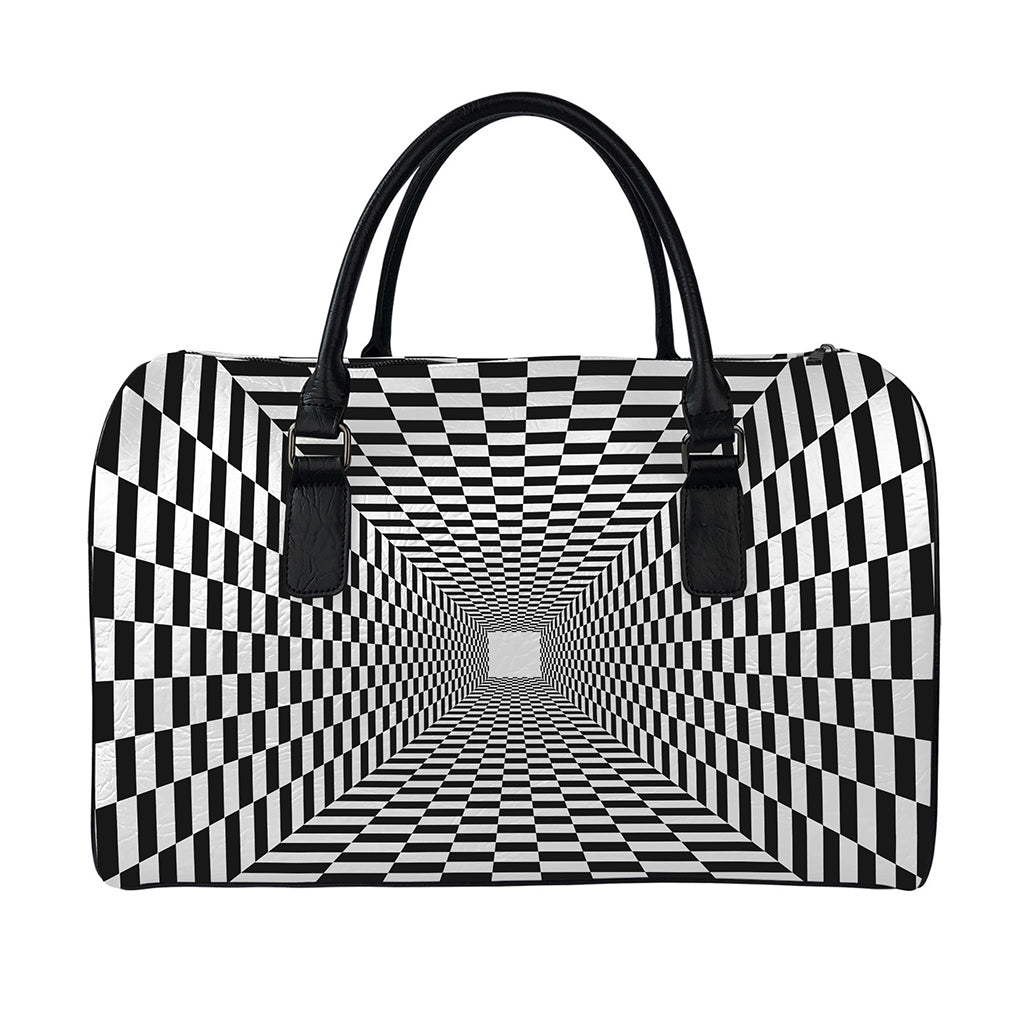 Black And White Tunnel Illusion Print Leather Duffle Bag