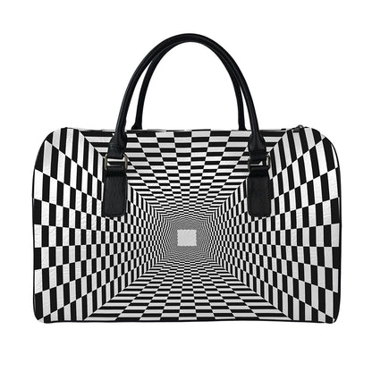 Black And White Tunnel Illusion Print Leather Duffle Bag