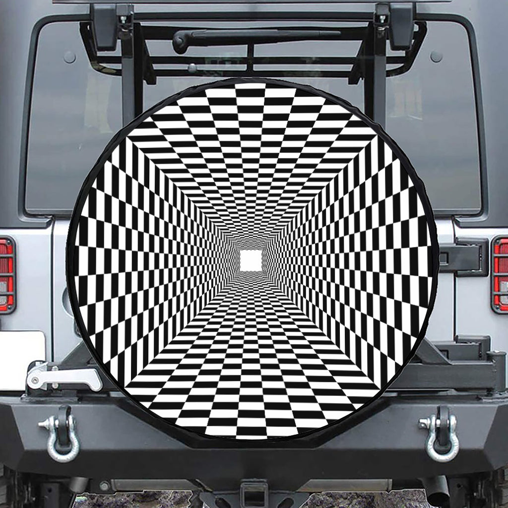 Black And White Tunnel Illusion Print Leather Spare Tire Cover