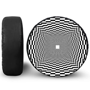 Black And White Tunnel Illusion Print Leather Spare Tire Cover