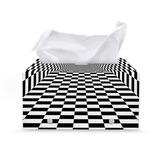 Black And White Tunnel Illusion Print Leather Tissue Box Cover