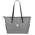 Black And White Tunnel Illusion Print Leather Tote Bag With Zipper