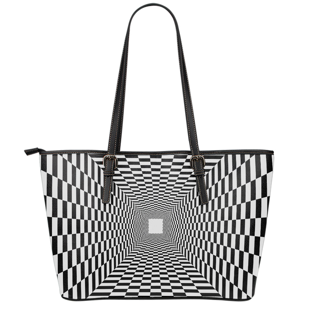 Black And White Tunnel Illusion Print Leather Tote Bag