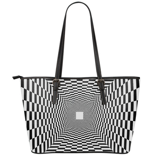 Black And White Tunnel Illusion Print Leather Tote Bag