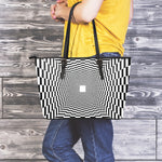 Black And White Tunnel Illusion Print Leather Tote Bag