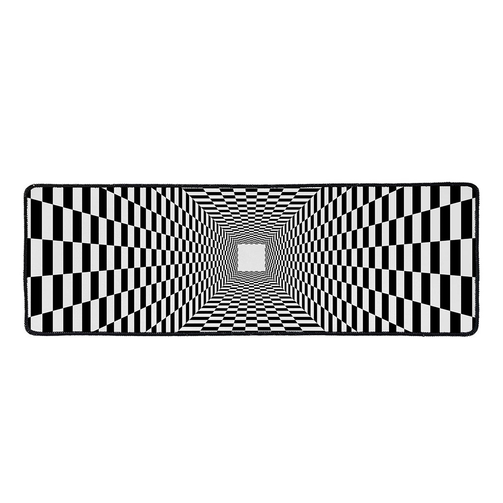 Black And White Tunnel Illusion Print Long Kitchen Mat