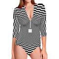 Black And White Tunnel Illusion Print Long Sleeve Swimsuit