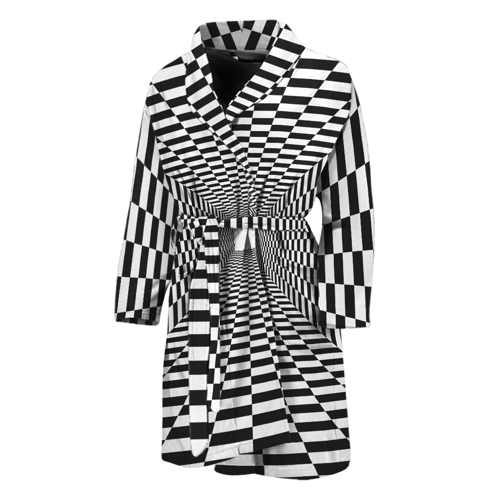 Black And White Tunnel Illusion Print Men's Bathrobe