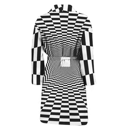 Black And White Tunnel Illusion Print Men's Bathrobe