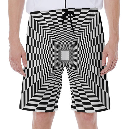 Black And White Tunnel Illusion Print Men's Beach Shorts