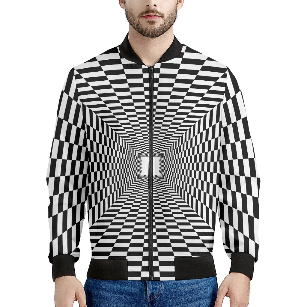 Black And White Tunnel Illusion Print Men's Bomber Jacket