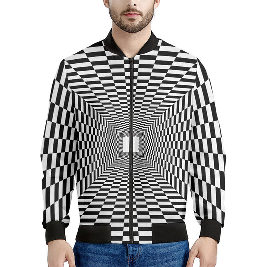 Black And White Tunnel Illusion Print Men's Bomber Jacket
