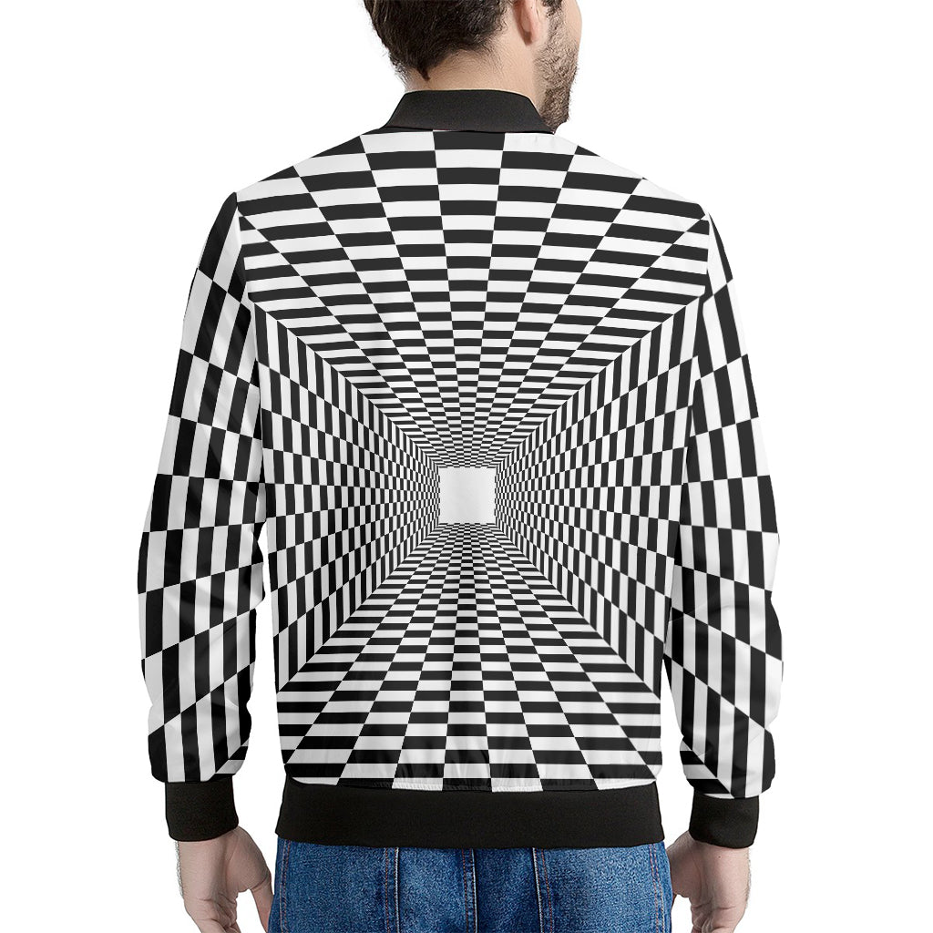 Black And White Tunnel Illusion Print Men's Bomber Jacket