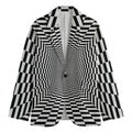 Black And White Tunnel Illusion Print Men's Cotton Blazer
