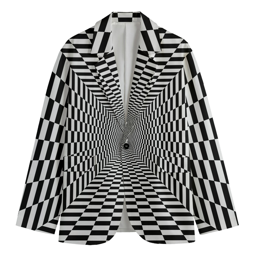 Black And White Tunnel Illusion Print Men's Cotton Blazer