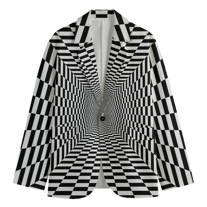 Black And White Tunnel Illusion Print Men's Cotton Blazer