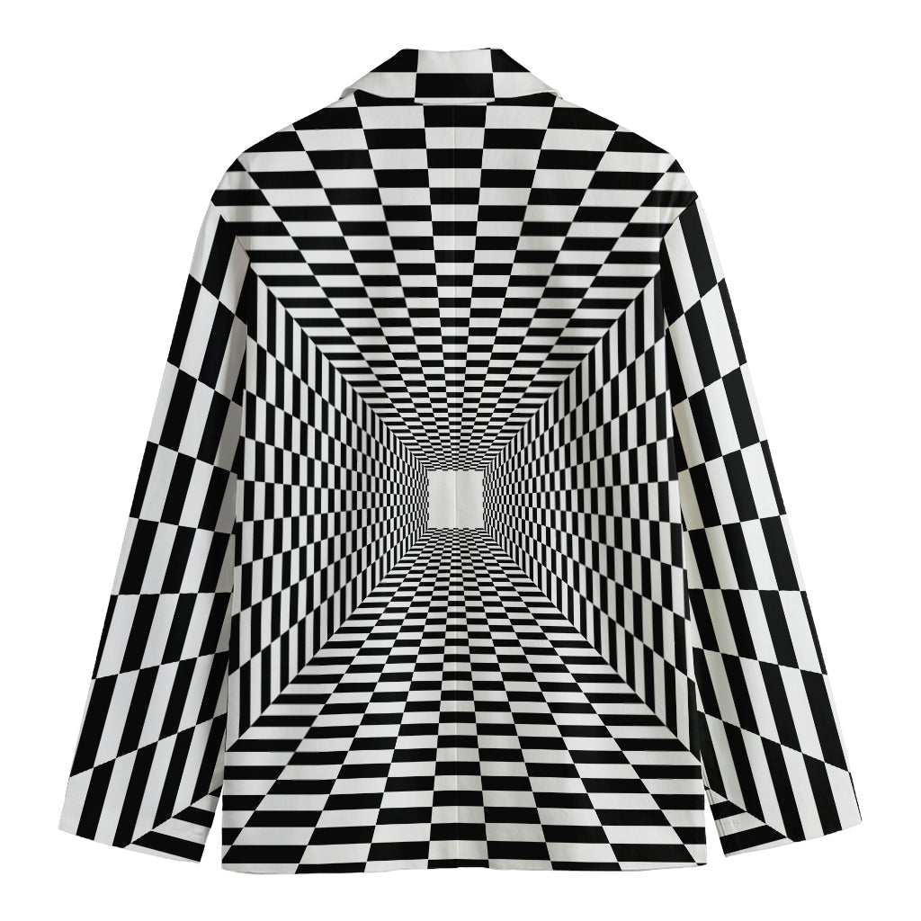 Black And White Tunnel Illusion Print Men's Cotton Blazer