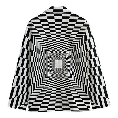 Black And White Tunnel Illusion Print Men's Cotton Blazer