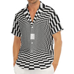 Black And White Tunnel Illusion Print Men's Deep V-Neck Shirt