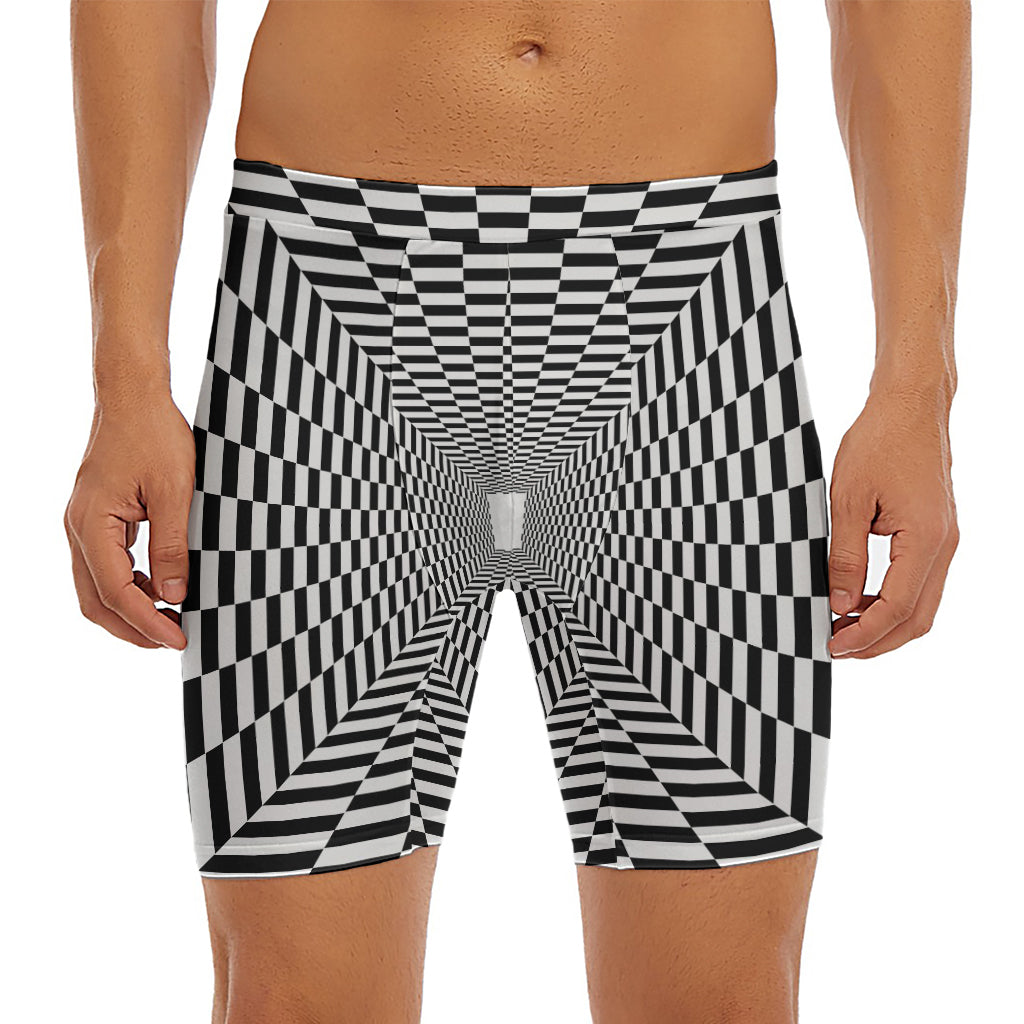 Black And White Tunnel Illusion Print Men's Long Boxer Briefs