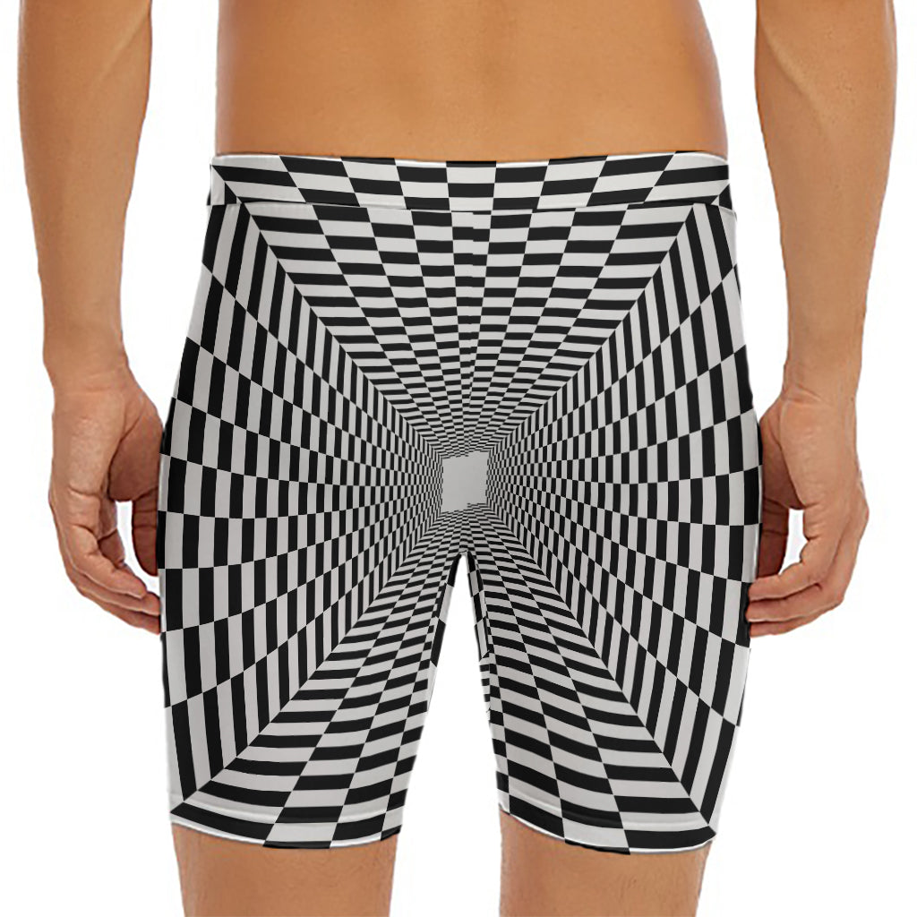 Black And White Tunnel Illusion Print Men's Long Boxer Briefs