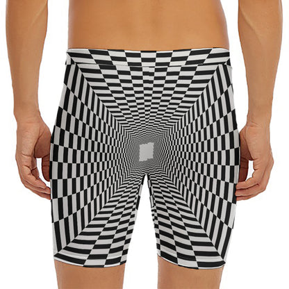Black And White Tunnel Illusion Print Men's Long Boxer Briefs
