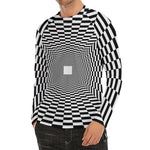 Black And White Tunnel Illusion Print Men's Long Sleeve Rash Guard