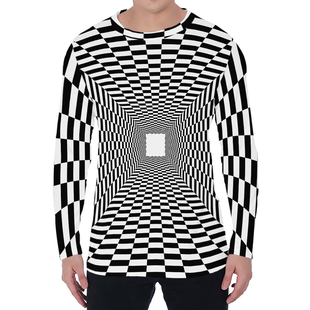 Black And White Tunnel Illusion Print Men's Long Sleeve T-Shirt
