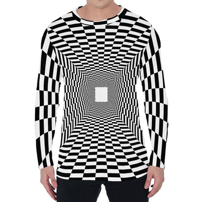 Black And White Tunnel Illusion Print Men's Long Sleeve T-Shirt