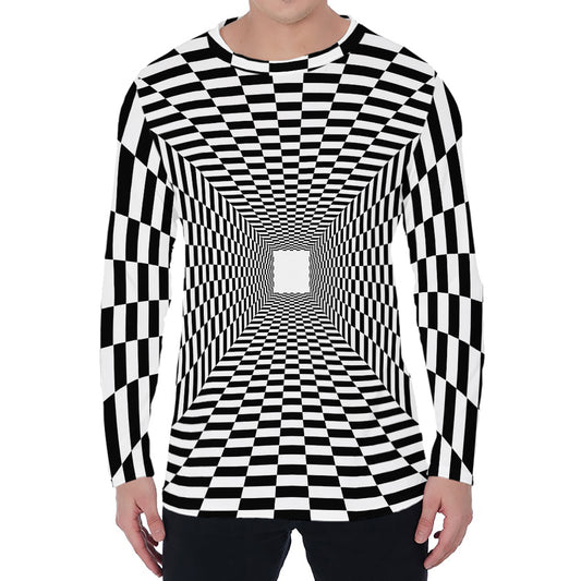 Black And White Tunnel Illusion Print Men's Long Sleeve T-Shirt